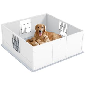 PawHut Whelping Box for Dogs and Puppies, Dog Whelping Box with Waterproof Pee Pad, Adjustable Height Door, for Large Dogs Indoor Use, 49" x 47"