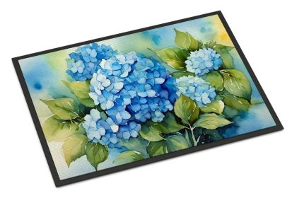 NEW Hydrangeas in Watercolor Doormat Front Door Mat Indoor Outdoor Rugs for Entryway, Non Slip Washable Low Pile, 18H X 27W