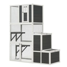 3-Tier Wooden Outdoor & Indoor Cat House Suitable for 1-3 Cats Cat Enclosure Resting Box with 4 Platforms and 2 doors Cat Shelter Kitty House wit