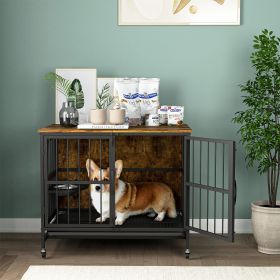 Modern Kennel Dogs room up to 60 LB, Dog crate furniture with Multi-Purpose Removable Tray, Double-Door Dog House, lift Panel (Color: Antique brown)